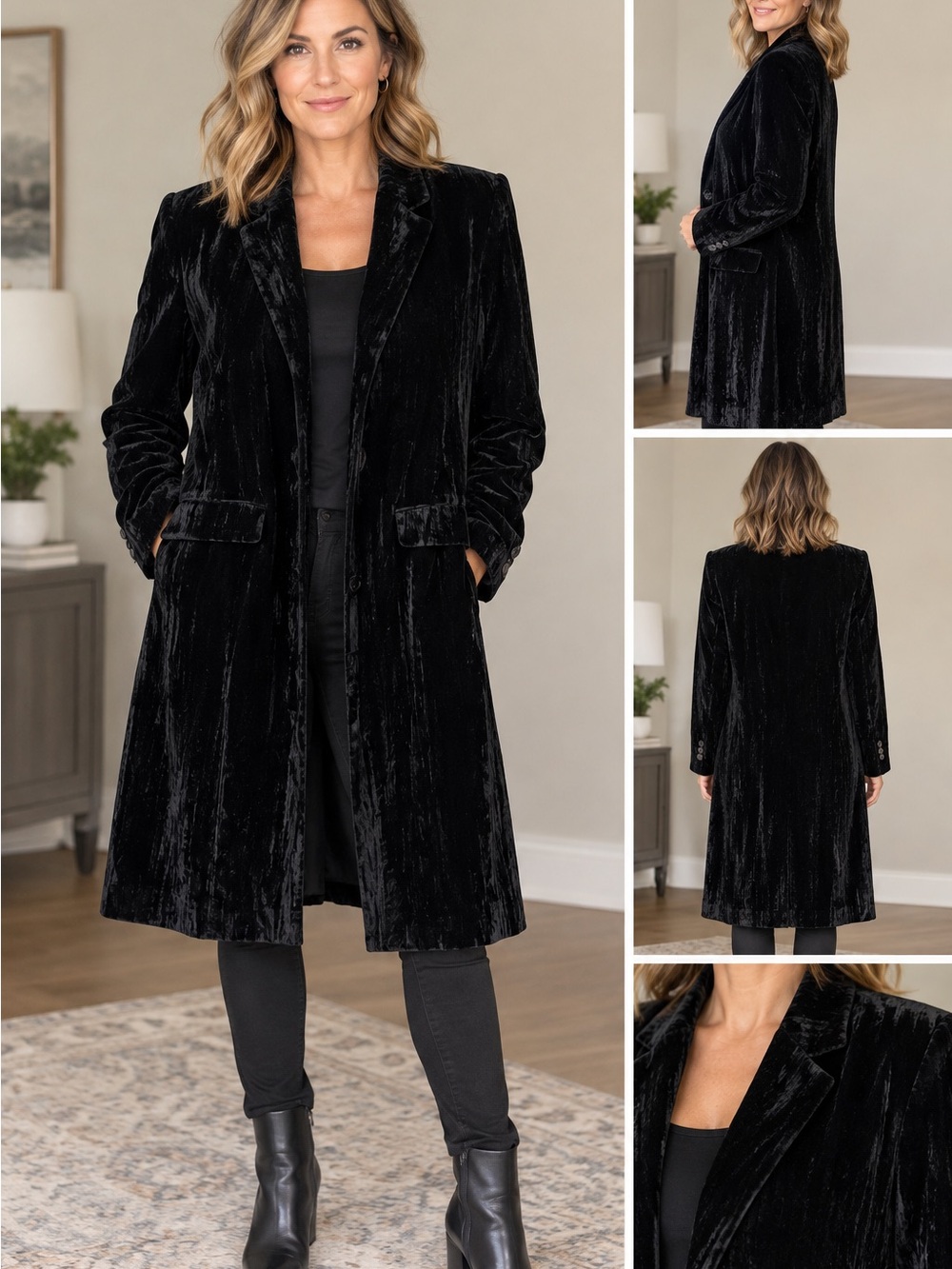 Zara Black Velvet Longline Blazer